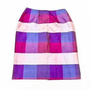 Jeremy Spenser Madras Plaid 100% Silk Checkered Pencil Skirt Purple Size 6